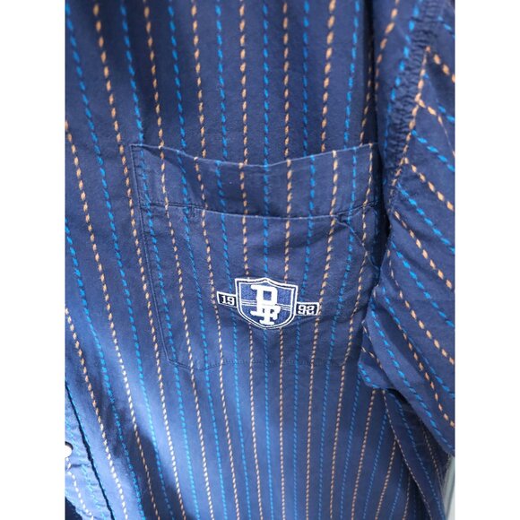 PHAT FARM Men's Blue & Orange Striped Shirt Short Sleeve Button-Up Shirt Size XL - Picture 8 of 12